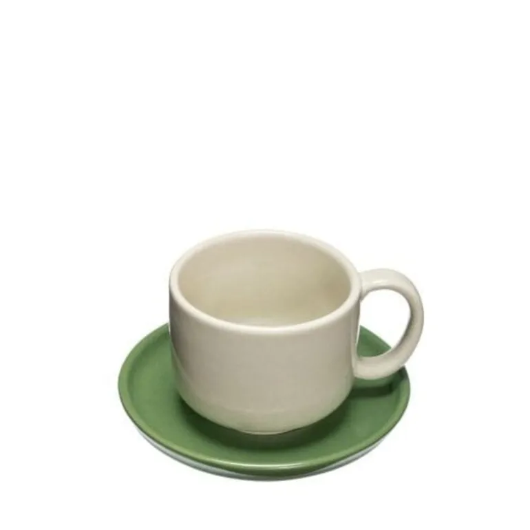 Amare kop en schotel zand/groen set van 4 stuks - 211706