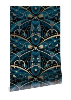 Art deco goud behang animaux beetle - blauw