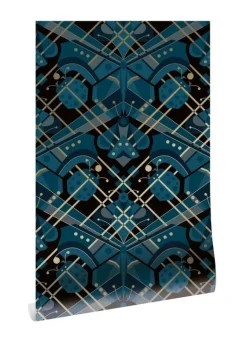 Art deco goud behang animaux butterfly - blauw