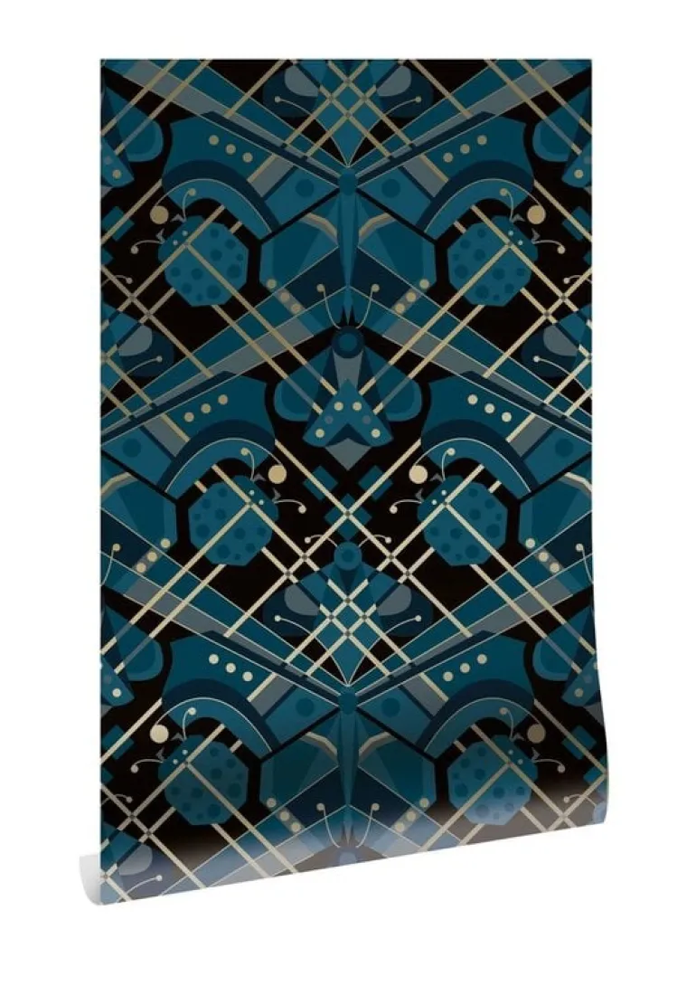 Art deco goud behang animaux butterfly - blauw
