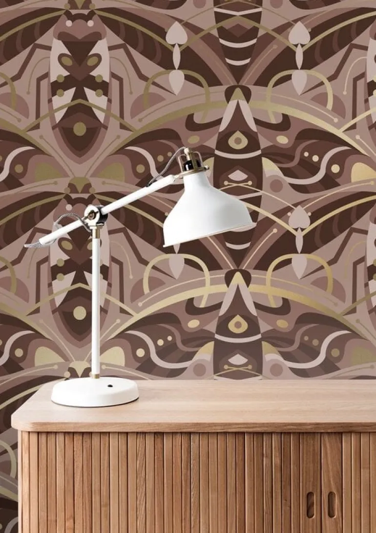 Art deco goud behang animaux beetle - taupe