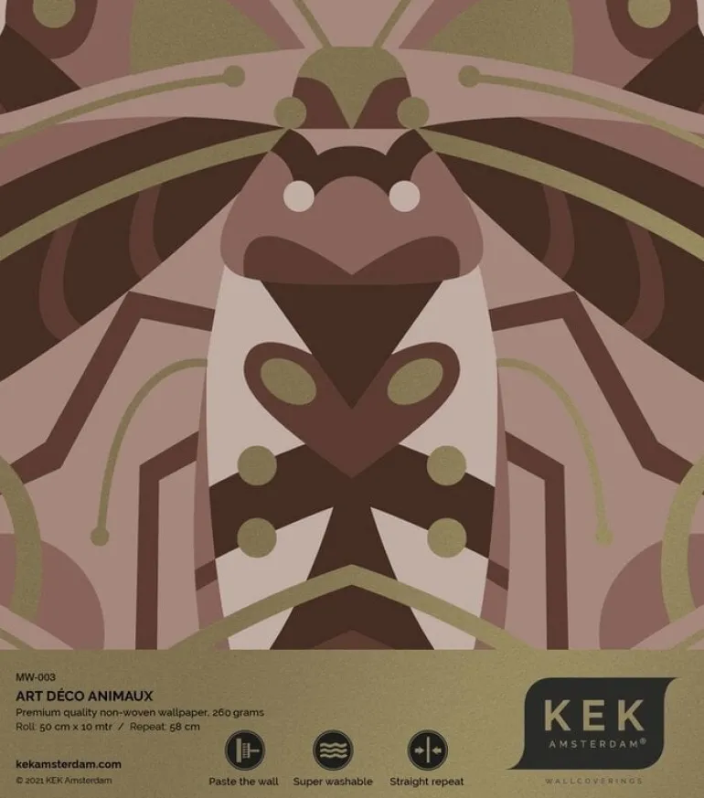 Art deco goud behang animaux beetle - taupe