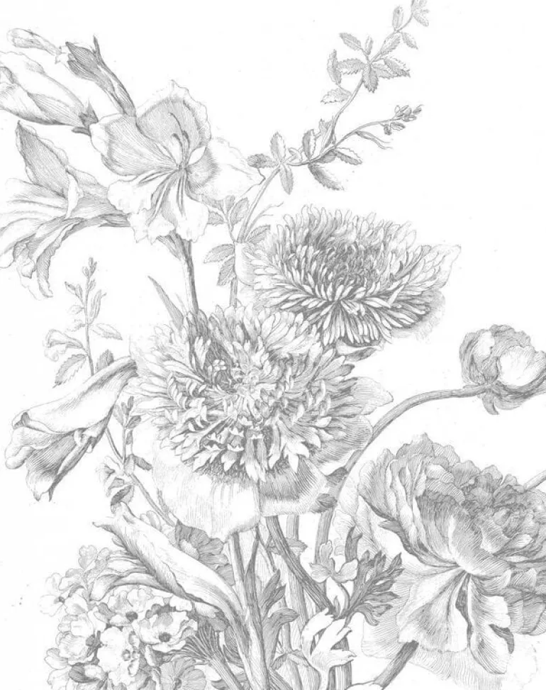 Behangpaneel Engraved Flowers