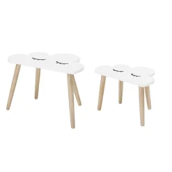 Bijzettafel set wit hout wolken