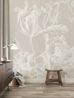 Engraved bloemen behang WP-749 grijs 400x280cm