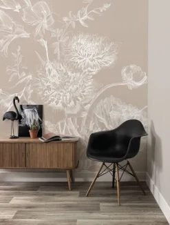 Engraved bloemen behang zand WP-760 400x280cm