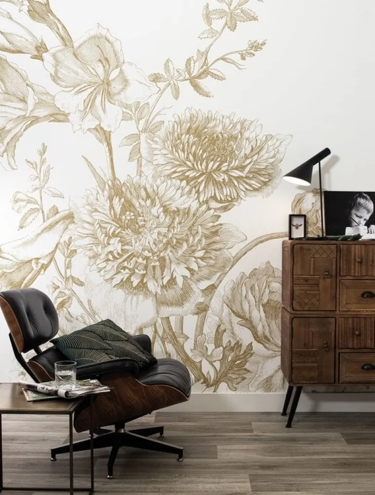 Engraved flowers goud behang MW-028 - 200x280cm