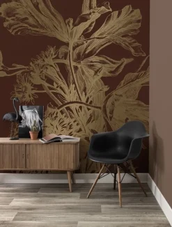 Engraved flowers goud behang MW-027 - 400x280cm