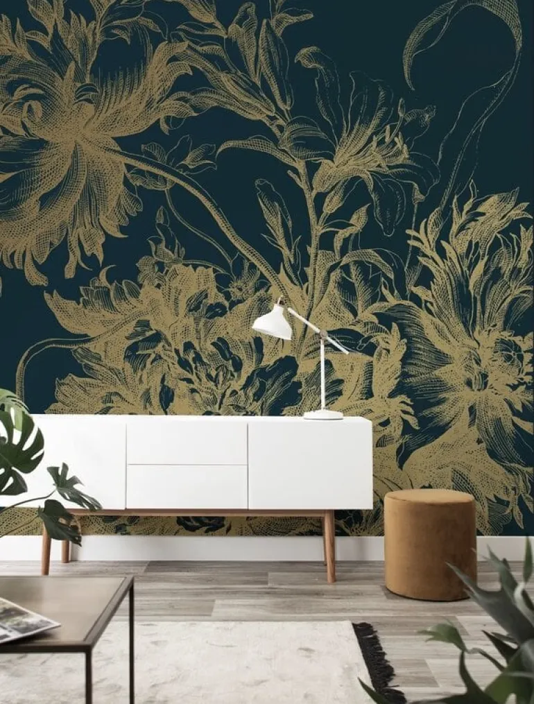 Engraved flowers goud behang MW-013 - 200x280cm