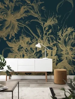 Engraved flowers goud behang MW-015 - 400x280cm