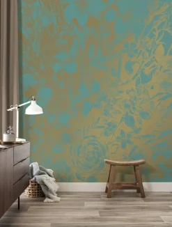 Engraved flowers goud behang MW-020 - 300x280cm