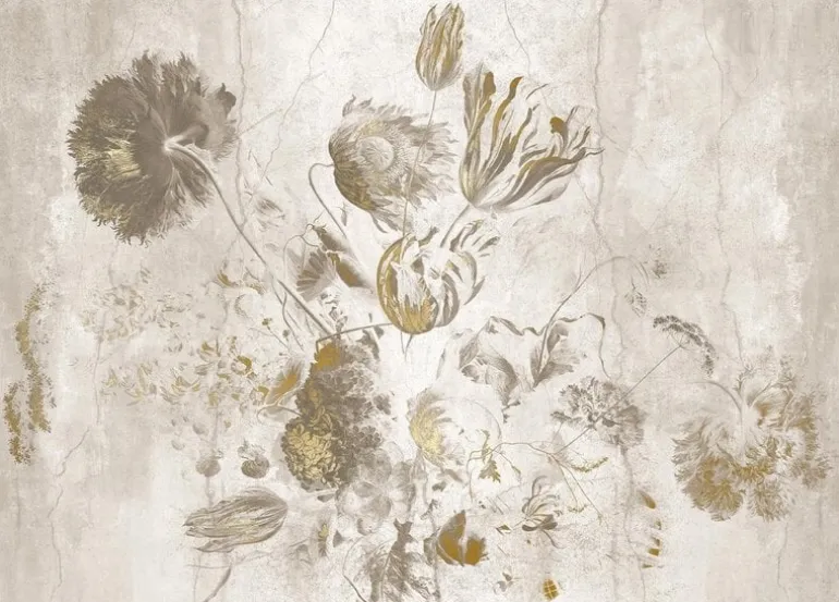 Fresco Flowers behang FU-061 - 292,2x280cm goud/wit