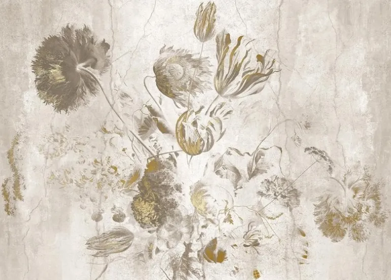 Fresco Flowers behang FU-060 - 194,8x280cm goud/wit