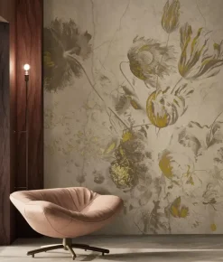 Fresco Flowers behang FU-051 - 194,8x280cm goud/beige