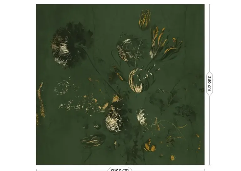 Fresco Flowers behang FU-058 - 292,2x280cm goud/groen