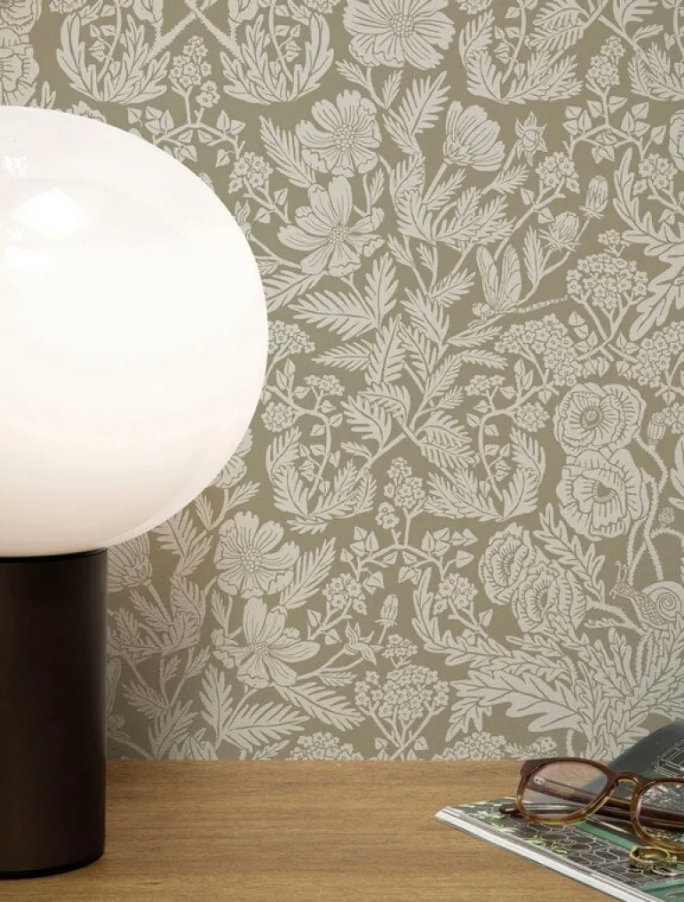 Getekende bloemen behang 100x280cm zand - FR-003