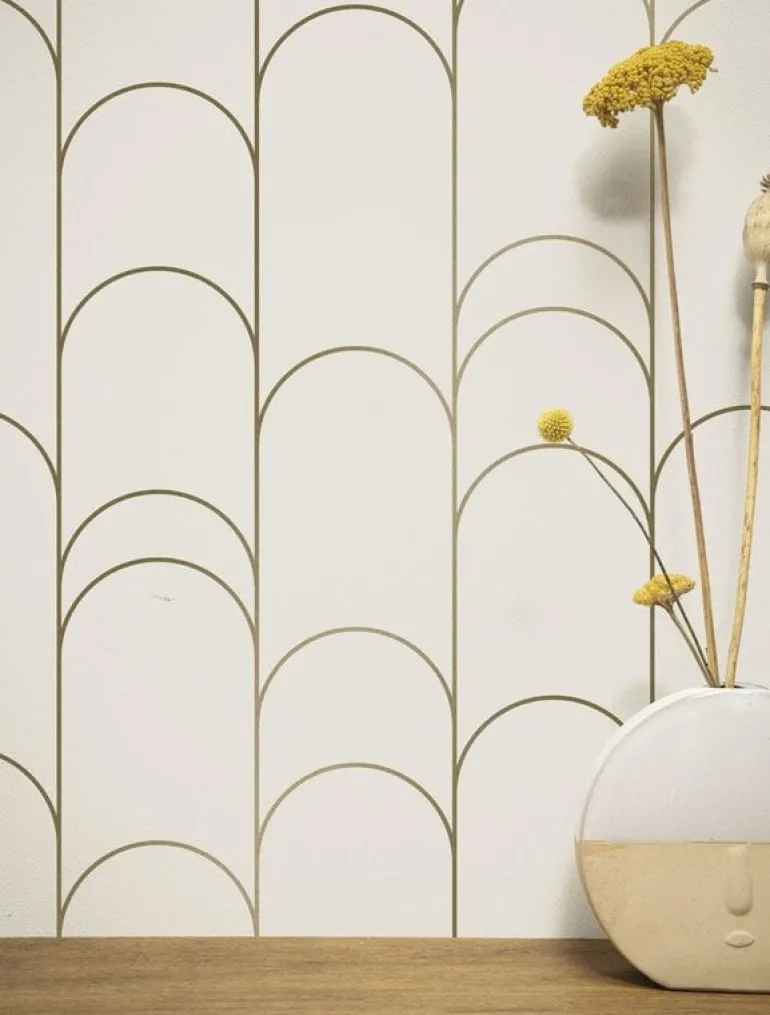 Golden lines behang 100x280cm goud / off - white MW-067