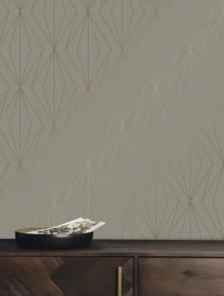 Golden lines behang 100x280cm taupe / goud MW-075