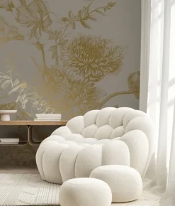 Goud Engraved bloemen behang grijs MW-149 200x280cm