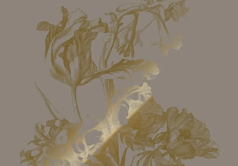 Goud Engraved bloemen behang grijs MW-129 300x280cm