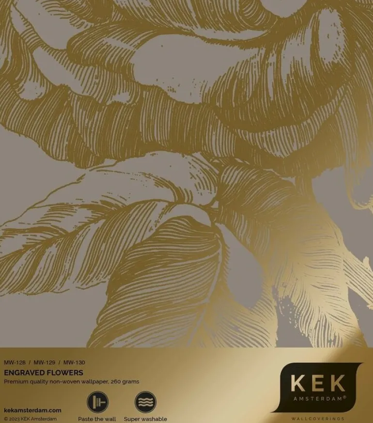 Goud Engraved bloemen behang grijs MW-128 200x280cm