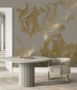 Goud Engraved bloemen behang grijs MW-130 400x280cm
