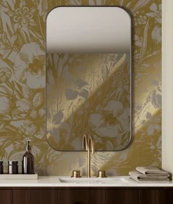 Goud Engraved bloemen behang grijs MW-142 400x280cm