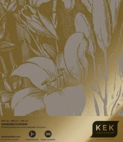 Goud Engraved bloemen behang grijs MW-142 400x280cm