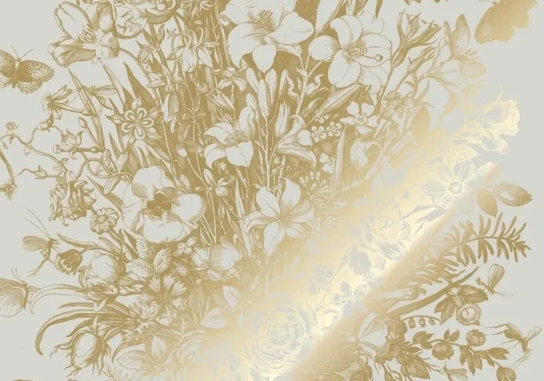 Goud Engraved bloemen behang zand MW-135 300x280cm