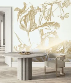Goud Engraved bloemen behang off-white MW-124 400x280cm
