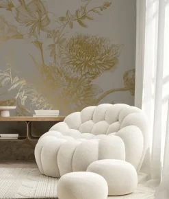 Goud Engraved bloemen behang grijs MW-150 300x280cm