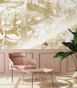 Goud Engraved landschappen behang off-white MW-101 200x280cm