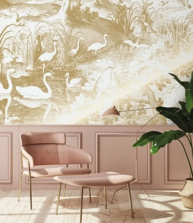Goud Engraved landschappen behang off-white MW-101 200x280cm