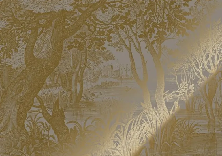 Goud Engraved landschappen behang grijs MW-098 200x280cm