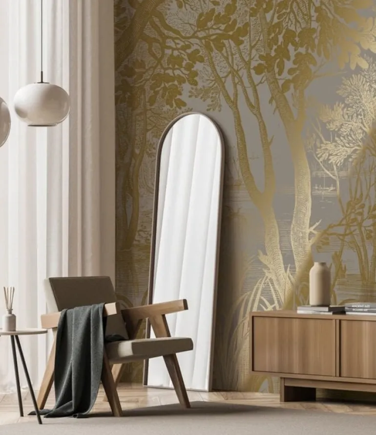 Goud Engraved landschappen behang grijs MW-099 300x280cm