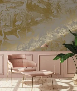 Goud Engraved landschappen behang grijs MW-112 400x280cm