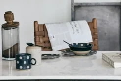 Grainy schaal dots donkerblauw/zand -set van 4 stuks