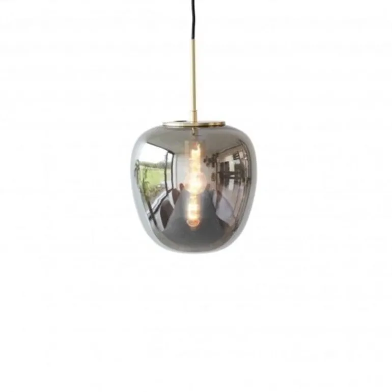 Hanglamp grijs glas met messing detail