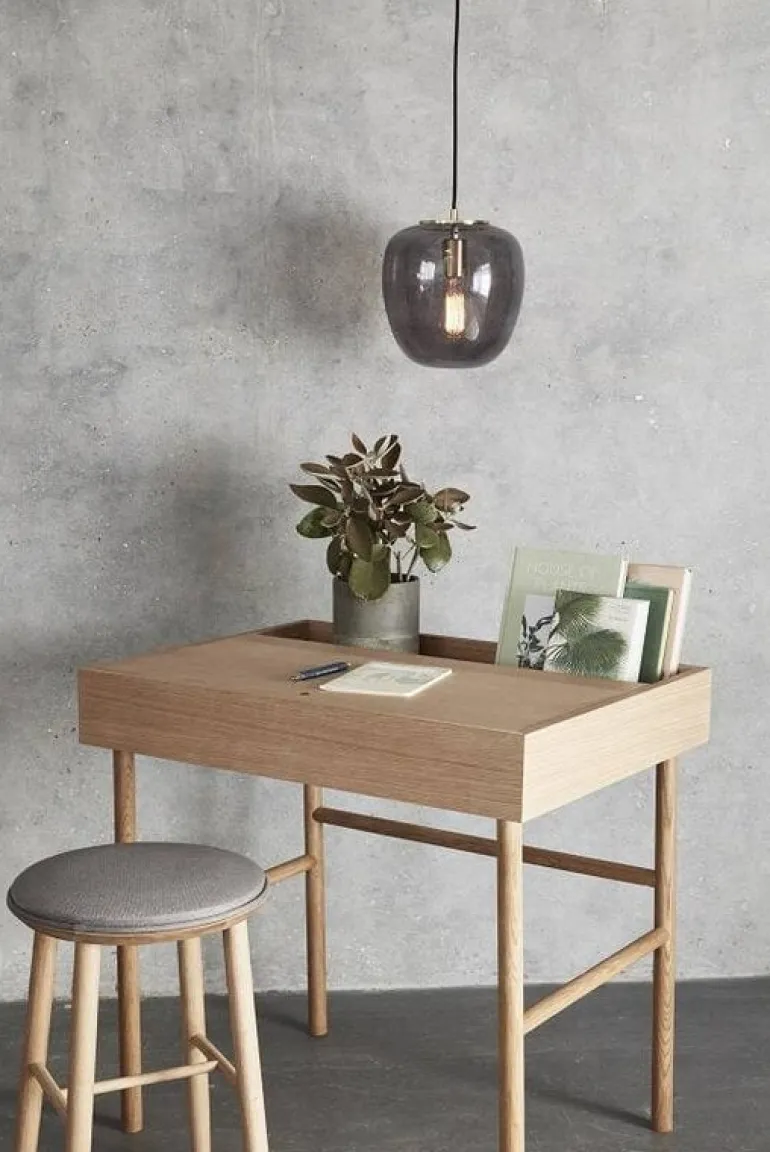 Hanglamp grijs glas met messing detail
