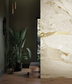 Marmer behang FU-073 - 292,2x280cm goud/wit