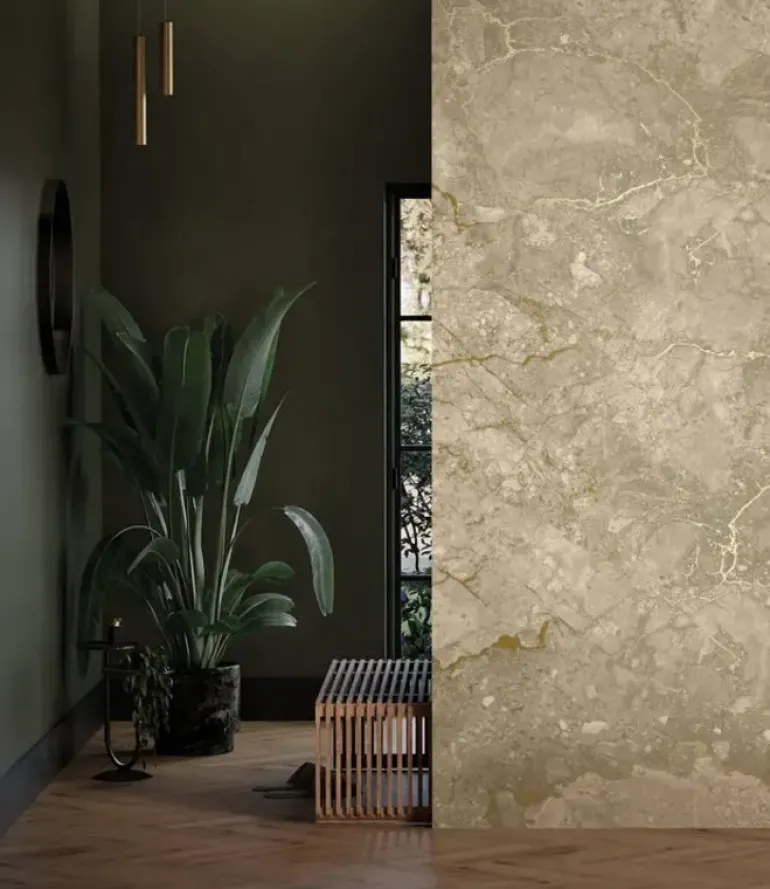Marmer behang FU-065 - 389,6x280cm goud/beige