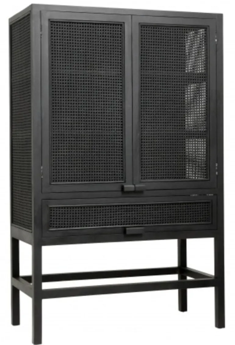 Merge teak kast met webbing - zwart