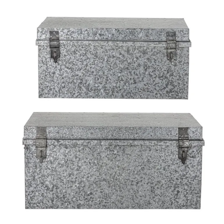 Opbergdozen met deksel metaal - zilver set van 2 stuks