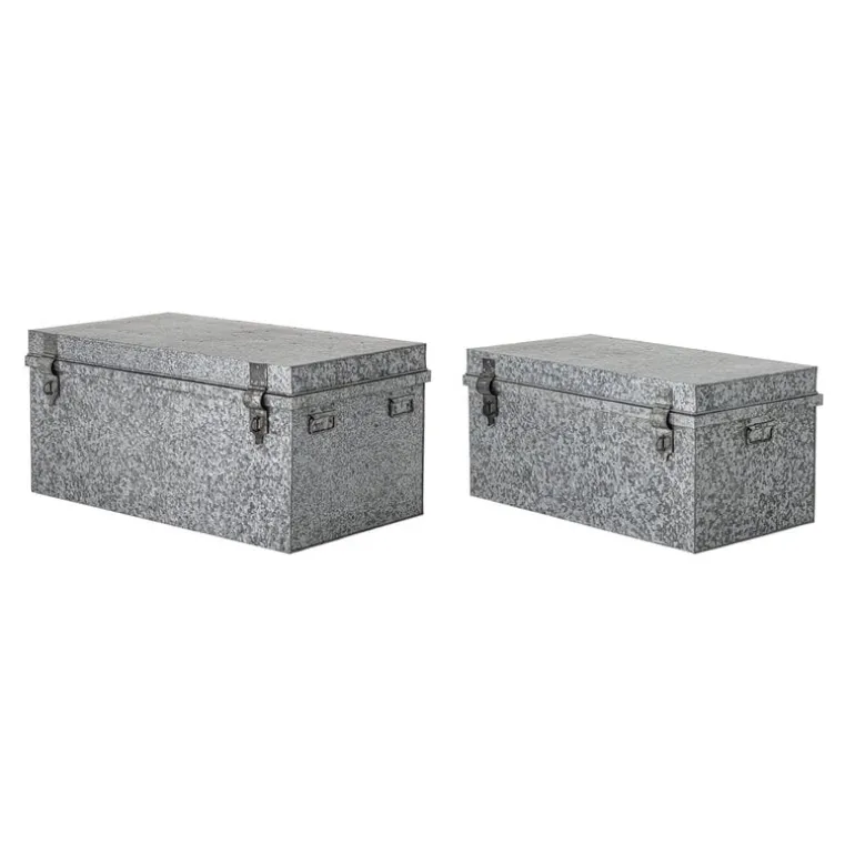 Opbergdozen met deksel metaal - zilver set van 2 stuks