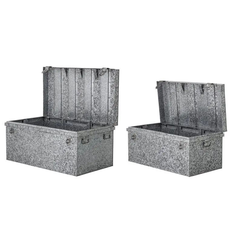 Opbergdozen met deksel metaal - zilver set van 2 stuks