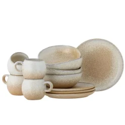 Paula ontbijt servies set van 12 stuks naturel - 82060941