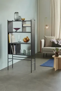 Rek met planken hout/metaal - zwart